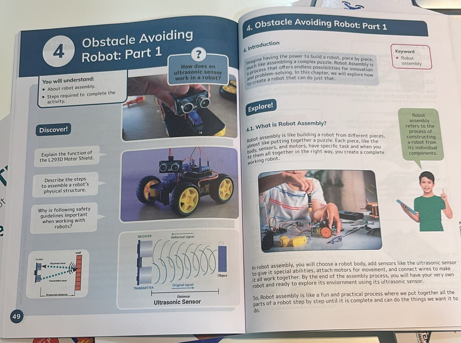 Curriculum book page: Obstacle Avoiding Robot activity