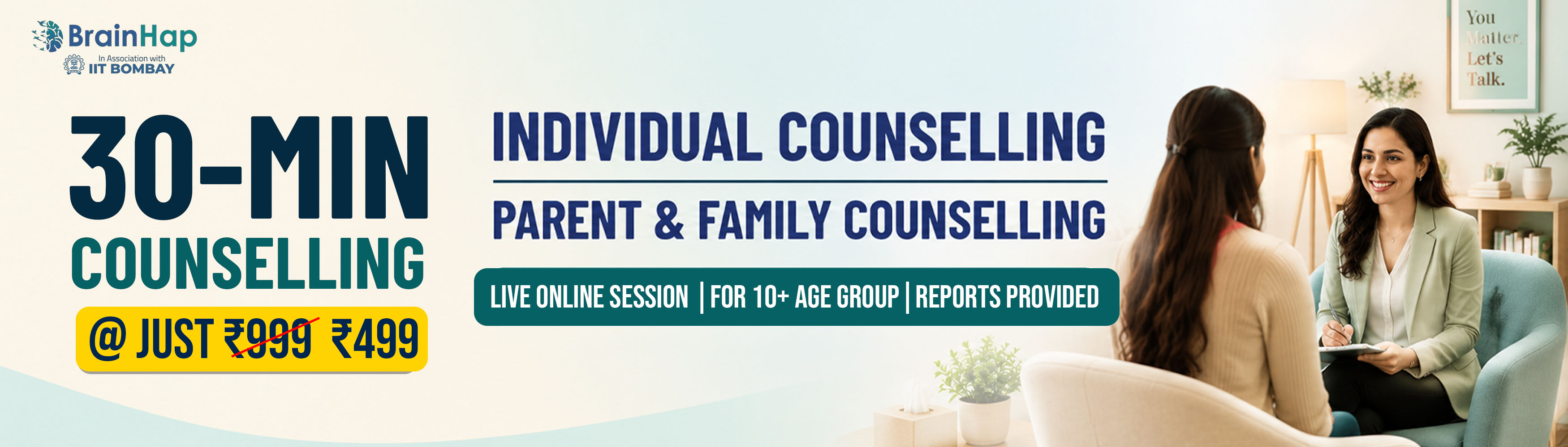 30-Min Counselling @ Just ₹499 - BrainHap